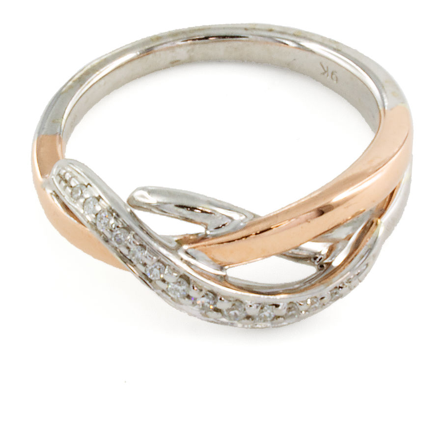 9ct gold 2-tone Diamond crossover Ring size I
